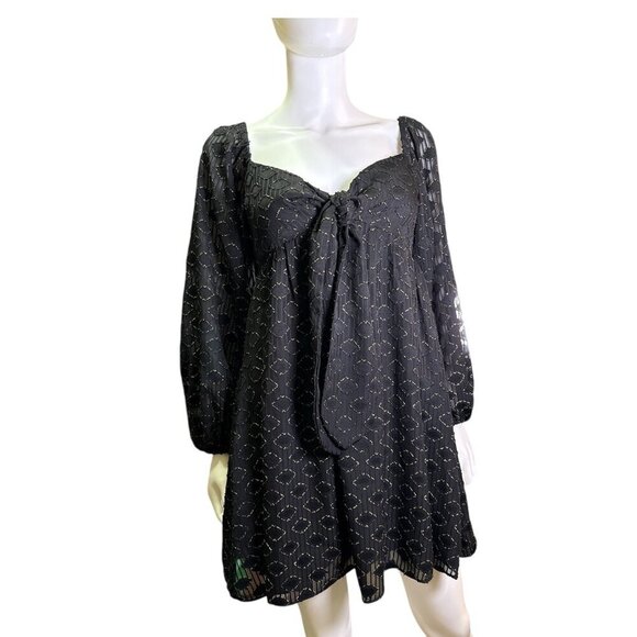 Amanda Uprichard Dresses & Skirts - Amanda Uprichard Black Metallic Geometric Mini Dress With Tie Front Size S EUC